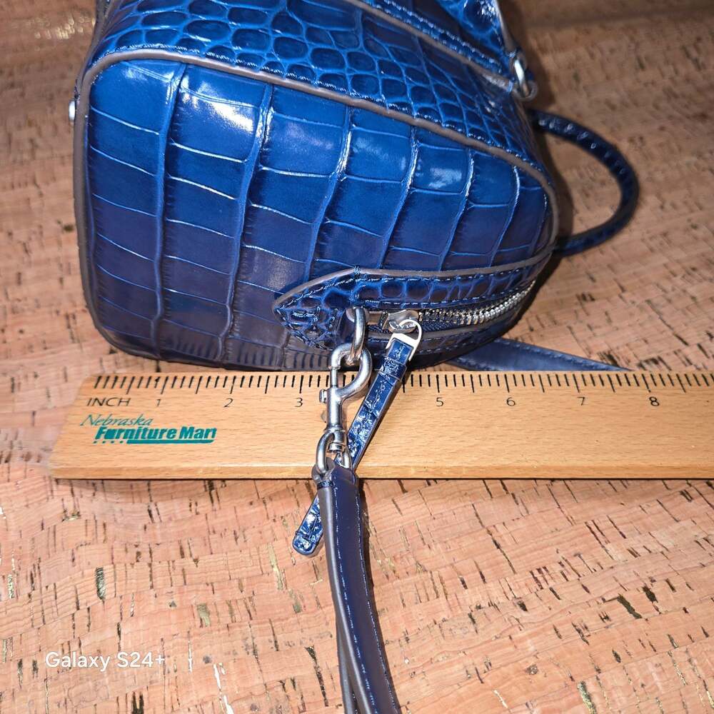 Tory Burch Amanda Mini Satchel Blue Croc-Embossed Leather Crossbody Bag - Picture 12 of 14